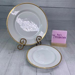 H&C Heinrich Bavaria Germany HC48 Gold Trim White Dinner & Salad Plates Set 2
